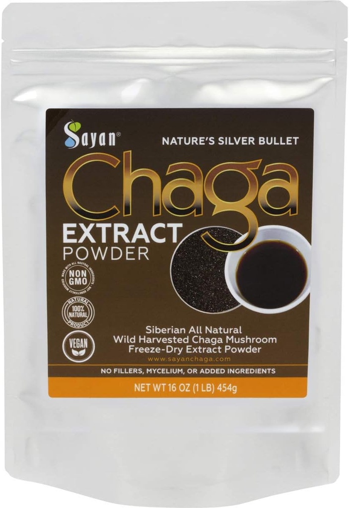 Sayan Chaga Mushroom Extract Powder (1 Lb) – Παγωμένη Αποξηραμένη Σιβηρική Άγρια Συγκομιδή - Βιολογικό Αντιοξειδωτικό Τσάι για την υποστήριξη του ανοσοποιητικού και της πέψης - Εστίαση, ενέργεια, καθαρότητα, ευεξία - Δεν Πρόσθετα