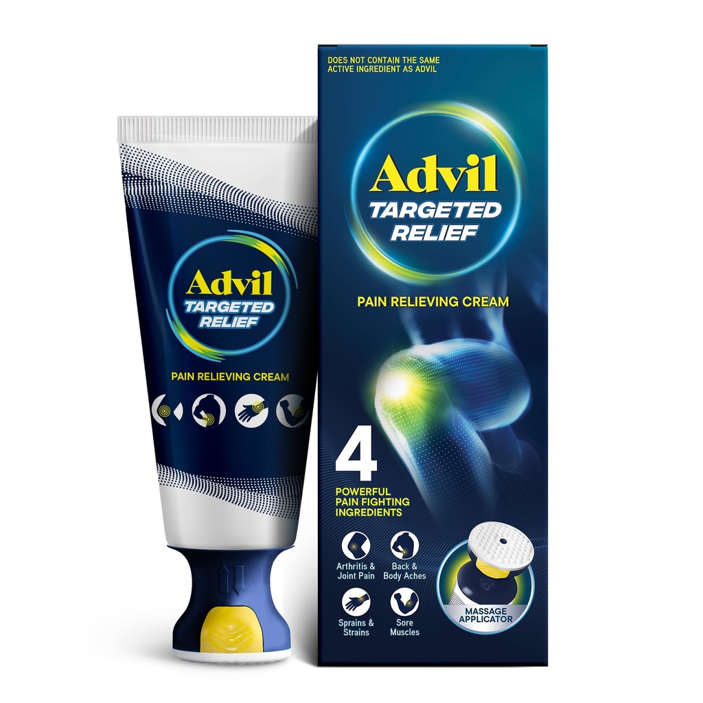 Advil Targeted Relief Pain Reliefing Cream with Massage Applicator, Μέχρι 8 Ώρες Ισχυρής Ανακούφισης Ανηλίκου Αρθρίτιδας Πόνος, πόνος των αρθρώσεων, Οσφυαλγία και πόνος των μυών, 2,5 oz