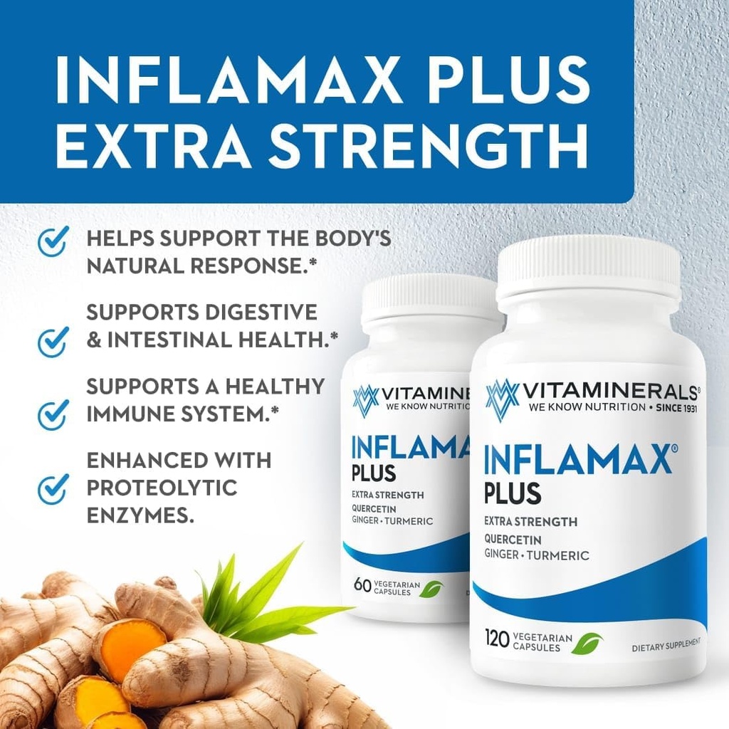 Vitaminerals® 121+ Inflamax® Plus | Quercetin | Proteolytic Enzymes | Ginger | Turmeric | Veggie caps