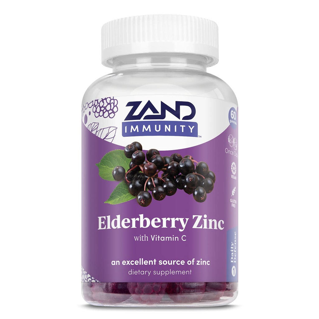 ZAND Elderberry Ψευδάργυρος Ανοσία Gummies με βιταμίνη C, Έτος-Round Ανοσοποιητική Υποστήριξη για Παιδιά & Ενήλικες, 60 Count
