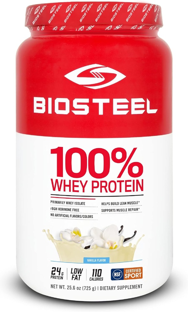 BIOSTEEL 100% Whey πρωτεΐνη σκόνη συμπλήρωμα, rBGH ορμονών δωρεάν και μη GMO μετά την προπόνηση Φόρμουλα, βανίλια, 25 εξυπηρετούν