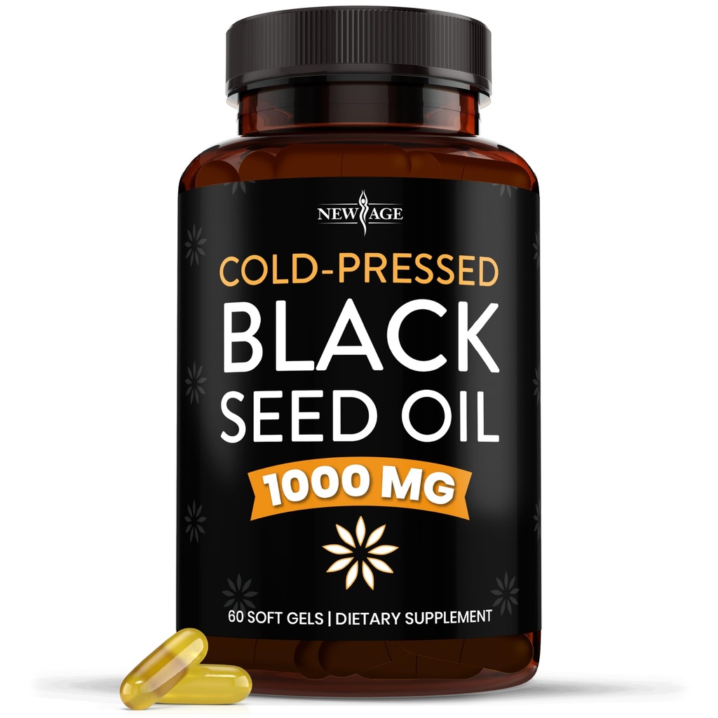 NEW AGE Black Seed Oil Softgel Κάψουλες - Premium κρύο-Pressed Nigella Sativa Παραγωγή καθαρού μαύρου Cumin Seed Oil - Μη ΓΤΟ & χορτοφάγους (60 Softgels)