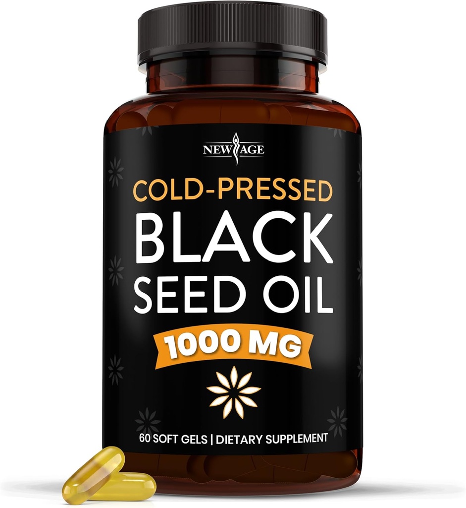 NEW AGE Black Seed Oil Softgel Κάψουλες - Premium κρύο-Pressed Nigella Sativa Παραγωγή καθαρού μαύρου Cumin Seed Oil - Μη ΓΤΟ & χορτοφάγους (60 Softgels)