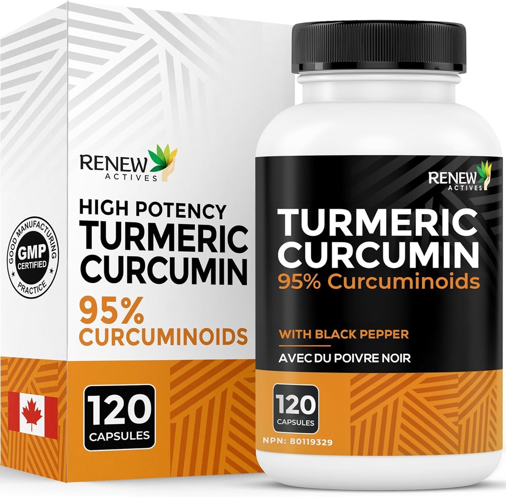 Renew Actives Turmeric Curcumin with Black Pepper – 600MG Turmeric Root, 100MG Curcuminoids ανά 2 κάψουλες – Υποστηρίζει Digestion, Liver Health, Joint Relief & Mobility – Κατασκευάζεται στον Καναδά – 120 κάψουλες