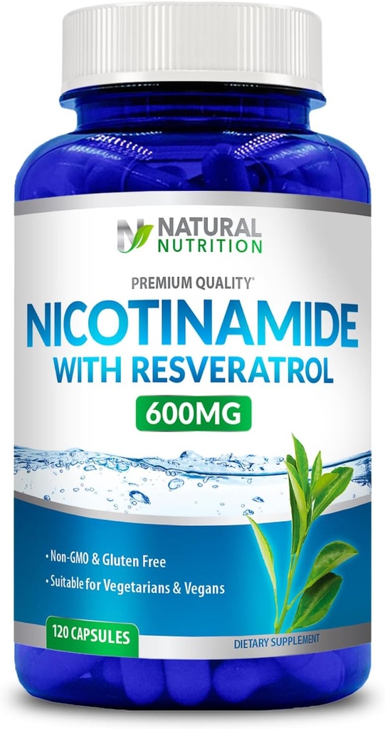 Generic Natural Vitamin Nicotinamide with Resveratrol 600mg (Vitamin B-3) 120 Veggie Capsules Gluten Free & Non-GMO