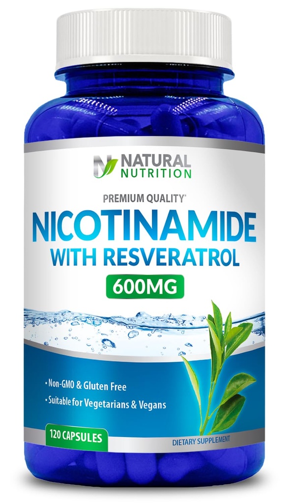 Generic Natural Vitamin Nicotinamide with Resveratrol 600mg (Vitamin B-3) 120 Veggie Capsules Gluten Free & Non-GMO