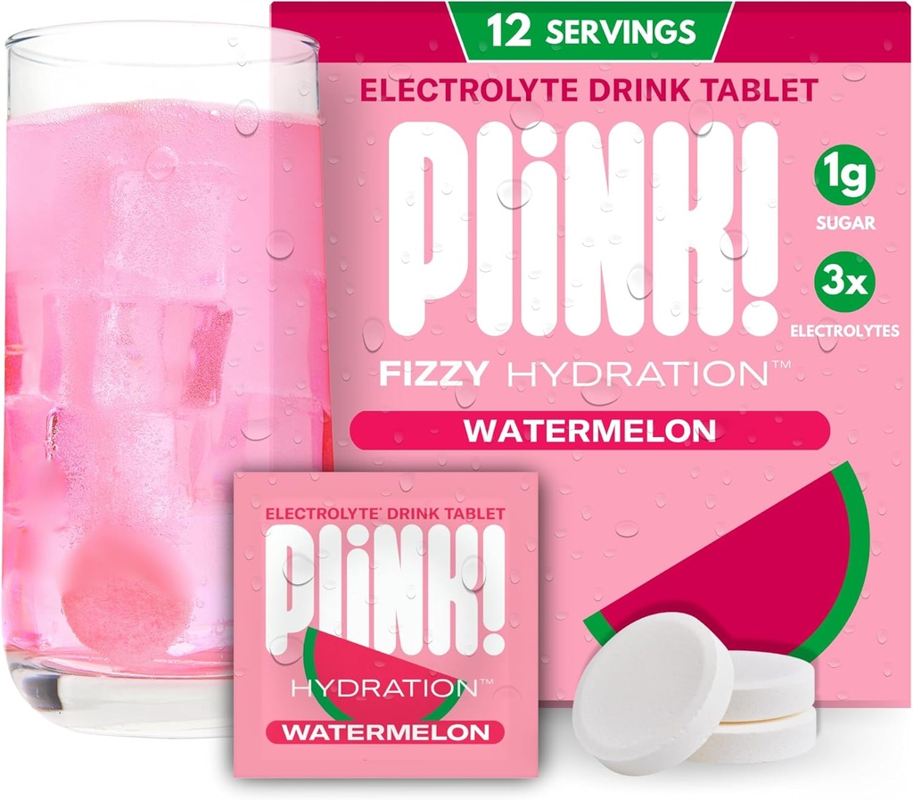 Plink! Fizzy Electrolyte Tablets for Adults & Kids – Watermelon, 12ct – Daily Hydration with Electrolytes – Low Sugar, Vegan, Keto Friendly, Non-GMO