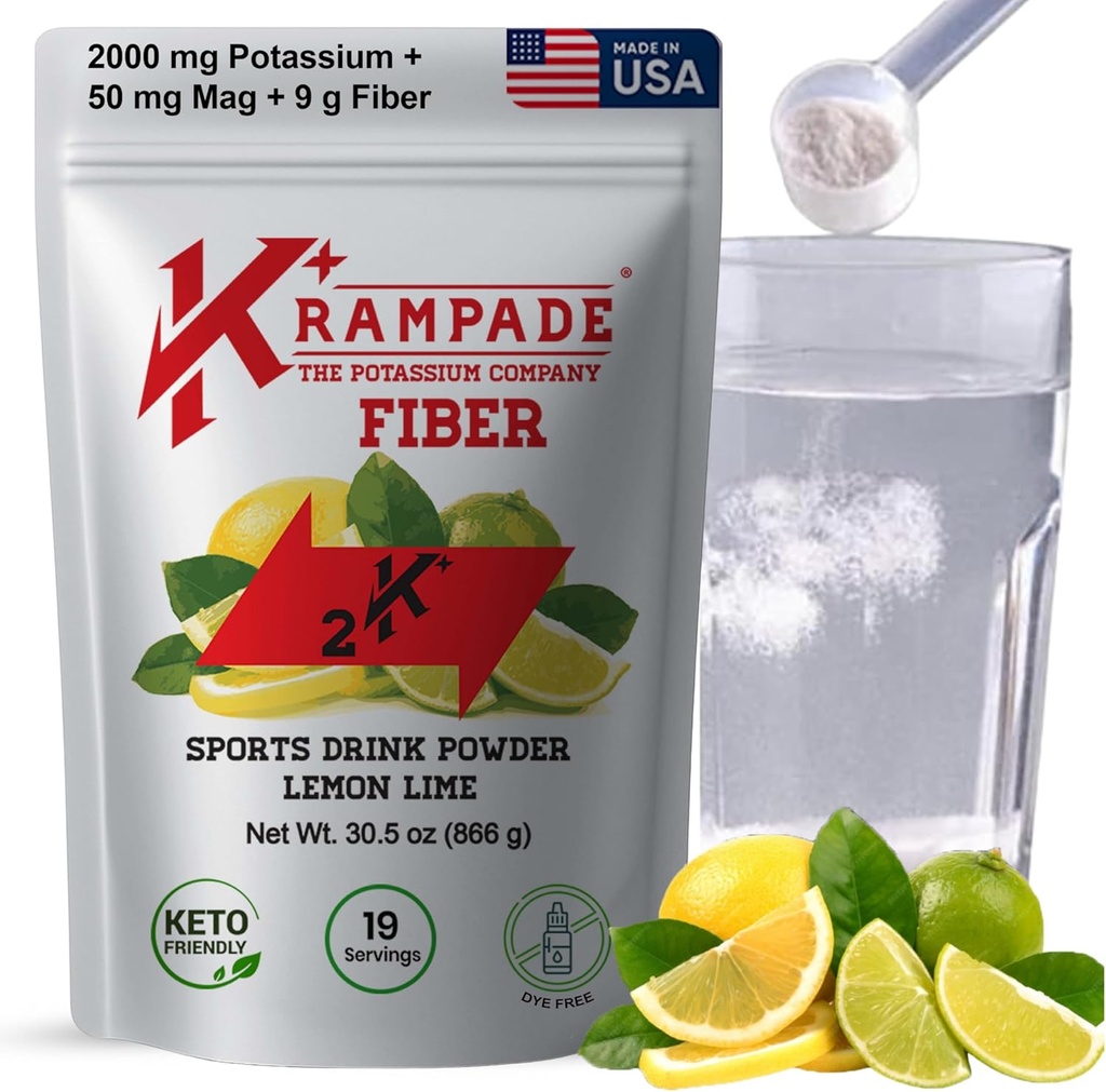 Krampade Fiber συμπλήρωμα ηλεκτρολύτες σκόνη - 9g Prebiotic Fiber + 2000mg συμπλήρωμα καλίου + μαγνήσιο 