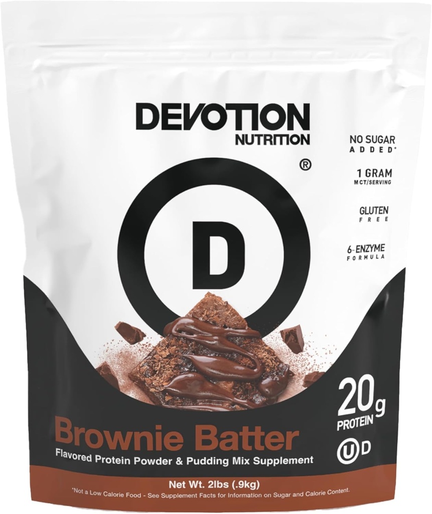 Devotion Nutrition Protein Powder Brownie Batter – 20g Whey Isolate & Casein Protein Blend – No Added Sugar, Low Carb, Gluten-Free, Keto-Friendly, 1g MCT, Kosher – 2lb Pouch
