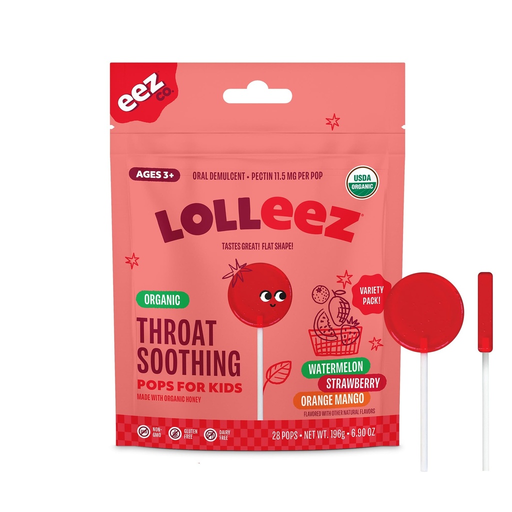 Lolleez by EEZ Co. Organic Throat Soothing Pops for Kids, Variety Pack, 28ct