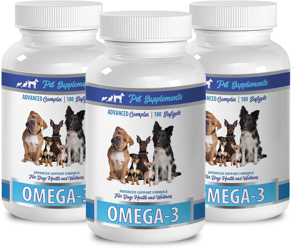 PET ΣΥΜΠΛΗΡΩΜΑΤΑ & NUTRITION LLC δέρμα και παλτό βρεγμένο σκυλί τροφίμων - Σκύλος Omega 3 Απαραίτητα λιπαρά ΟΞΕΑ - Σύνθετη Φόρμουλα - Μαλλιά και παλτό υγεία - Φυσικό - Σκύλος Αντι φλεγμονώδες - 3 μπουκάλια (540 Softgels)