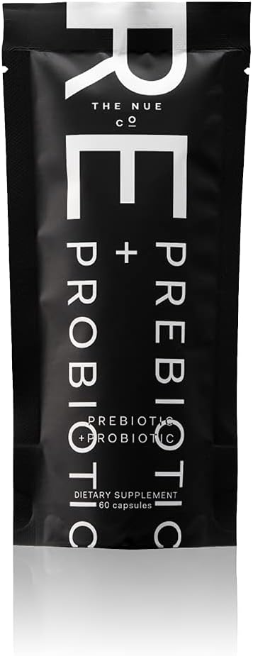 Το Nue Co. PREBIOTIC + PROBIOTIC συμπλήρωμα επαναπλήρωσης, υποστηρίζει την υγεία των ούλων, Synbiotic και Spore με βάση, IBS Relief, Ανοσία, και δέρμα, Vegan, Χωρίς γλουτένη, 60 κάψουλες