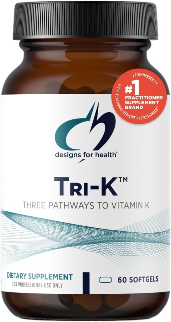 Designs for Health TRI-K - Τρεις Μορφές Βιταμίνης K + GG, Συμπλήρωμα Υψηλής Ικανότητας - 2000mcg Βιταμίνη K1, 500mcg K2 MK-4 - Μη ΓΤΟ + Χωρίς Γλουτένη (60 Softgels)
