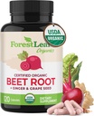 ForestLeaf Organic Beet Root Capses - Beetroot Supplement 16000mg Strength 20:1 Extract Pills w/Ginger Grape Seed 