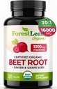 ForestLeaf Organic Beet Root Capses - Beetroot Supplement 16000mg Strength 20:1 Extract Pills w/Ginger Grape Seed 