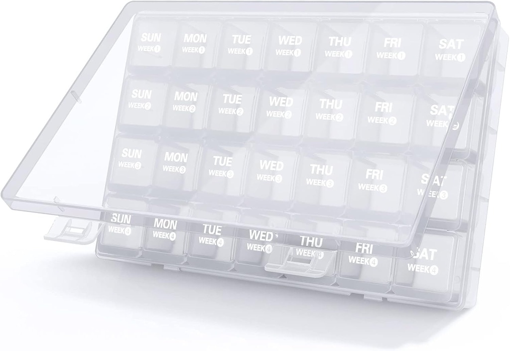 Mag Μηνιαίος διοργανωτής χαπιών 28 Day Pill Box, Travel Medicine Pill Organizer, Μεγάλες 4 εβδομάδες 1 Μήνας υποθέσεις χαπιών με σκόνη-αποθήκη εμπορευματοκιβωτίων για χάπια / Vitamin / Fish Oil / Συμπληρωματικά