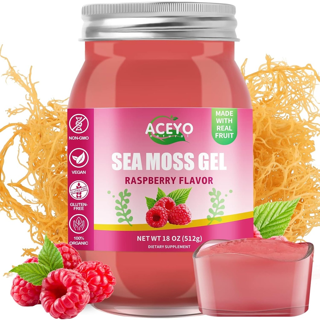 ACEYO (18 OZ) Ιρλανδική Θάλασσα Moss Gel Βιολογικό Raw Vegan Raspberry Flavor 102 Βιταμίνες και Ορυκτά Άγρια Συγκομιδή Μη-ΓΤΟ Ανοσοποιητικό αμυντικό ενισχυτή Thyroid Digestive Υποστήριξη