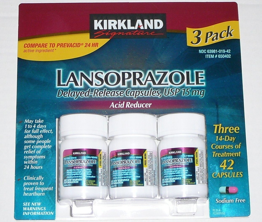 Kirkland Signature Lansoprazole 15 mg Οξύ μειωτήρα, 42 κάψουλες