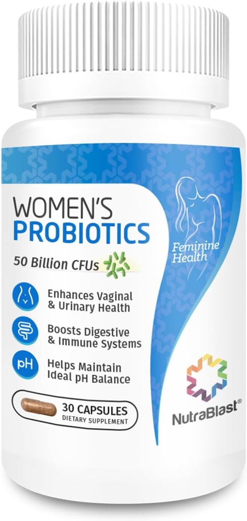 NutraBlast Κολπικά Προβιοτικά για τις γυναίκες Digestive, Intimate Balance, UT & Vaginal Health - 50 Δισεκατομμύρια CFU - 6 Strains, Prebiotics, Cranberry Extract & D Mannose - Womens Probiotic (30 Count)