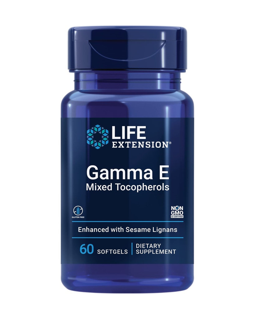 Life Extension Gamma E Mixed Tocopherols, Healthy Aging, Vitamin E Supplement, Enhanced with Sesame lignans, Gluten-Free, Non-GMO, 60 softgels