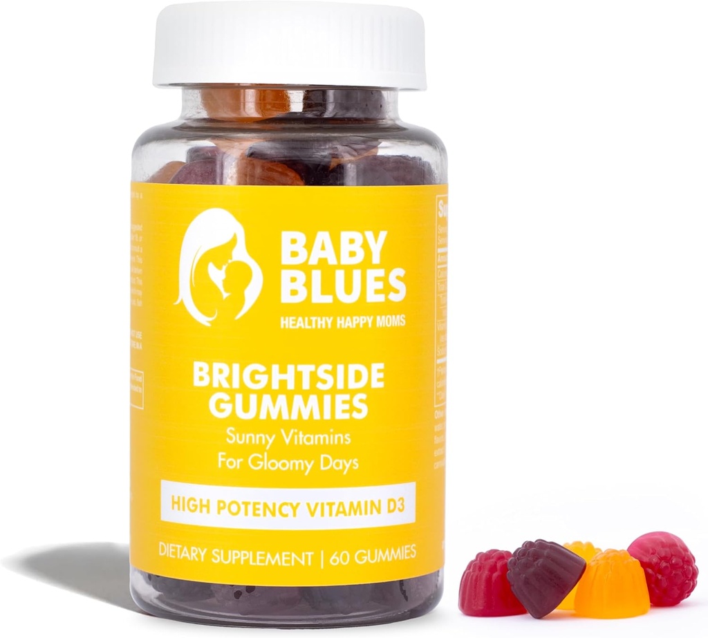 Baby Blues Brightside Vitamin D3 Gummies – High Potency Immune, Mood & Bone Support – Peach Mango Strawberry – Postnatal Vegan Supplement for Moms – Non-GMO, Gelatin-Free