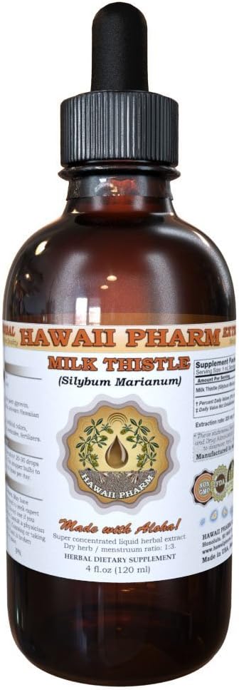 Υγρό εκχύλισμα κριθαριού γάλακτος HawaiiPharm, Βιολογικός γαϊδουράγκαθο γάλακτος (Silybum marianum) Συμπλήρωμα απόχρωσης 2 oz