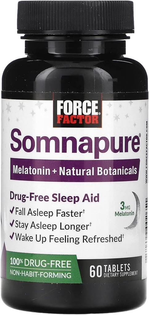 Force Factor Somnapure Drug-Free Sleep Aid for Adults for Occasional Sleepless with Melatonin & Valerian, Μη-Forming υπνωτικά χάπια, Fall Asleep Γρηγορότερα, Wake Up Refreshed, 60 Tablets