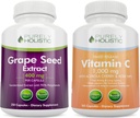 Purely Holistic Grape Seed Extract 400mg + Vitamin C 1000mg Time Release Bundle - 615 Vegan Capsles - Made in USA