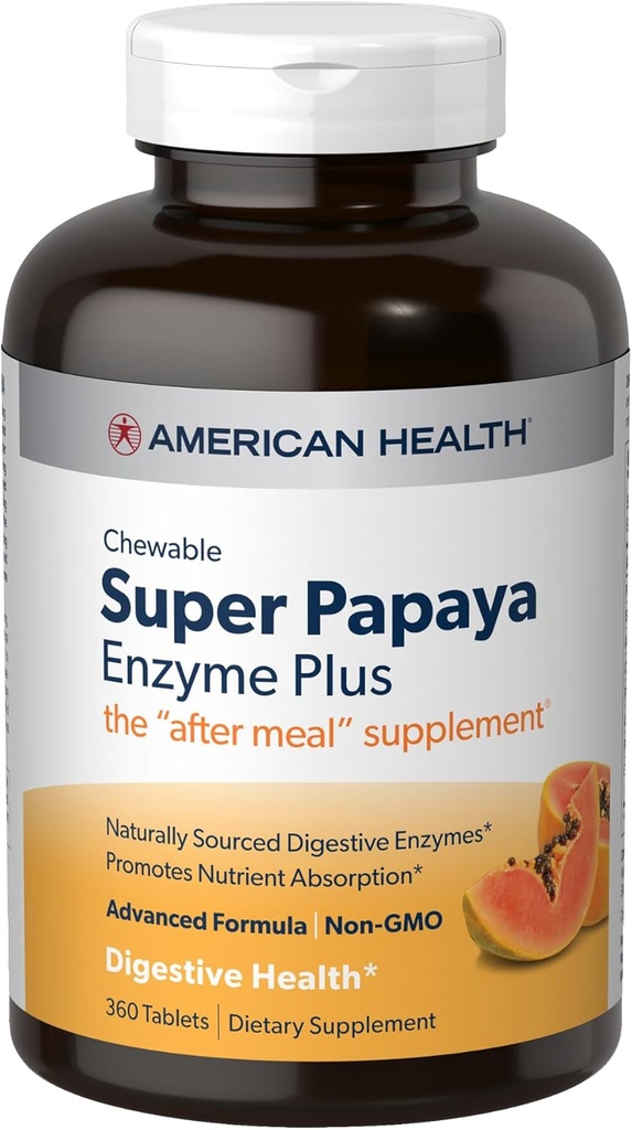 American Health Super Papaya Enzyme Plus - 360 Μασώμενα Δισκία - Το συμπλήρωμα μετά το γεύμα - Μη GMO - 120 εξυπηρετήσεις