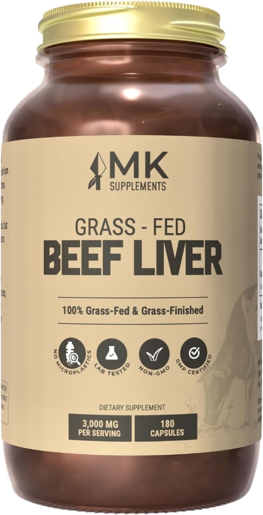 MK Συμπληρώματα Grass Fed Beef Liver Supplement, υποστηρίζει την παραγωγή ενέργειας, την αποτοξίνωση, την πέψη, την ανοσία και την πλήρη ευεξία του σώματος, μη GMO, παγωμένη αποξηρανμένη, 45 εξυπηρετούν (3.000 mg έκαστο)