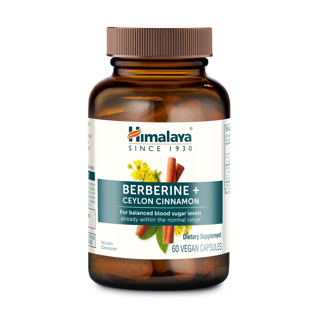Himalaya Berberine with Ceylon Cinnamon - Herbal Supplement for Supporting Normal Metabolism, Immune, and Digestive Health - Vegan, Gluten Free, 60 Vegetarian Capsules