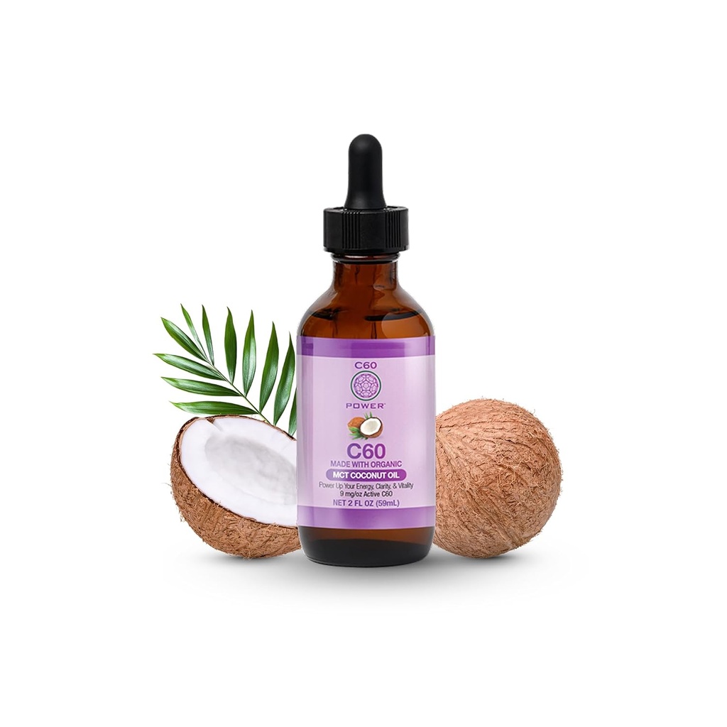 C60 Ισχύς - MCT 2-oz.- Βιολογικό MCT Λάδι καρύδας, 2 Fl Oz, 99,99% καθαρό άνθρακα Fullerenes, Oξειδωτικό φορτίο ανύψωσης, Βελτιστοποιήστε Μιτοχονδριακή λειτουργία