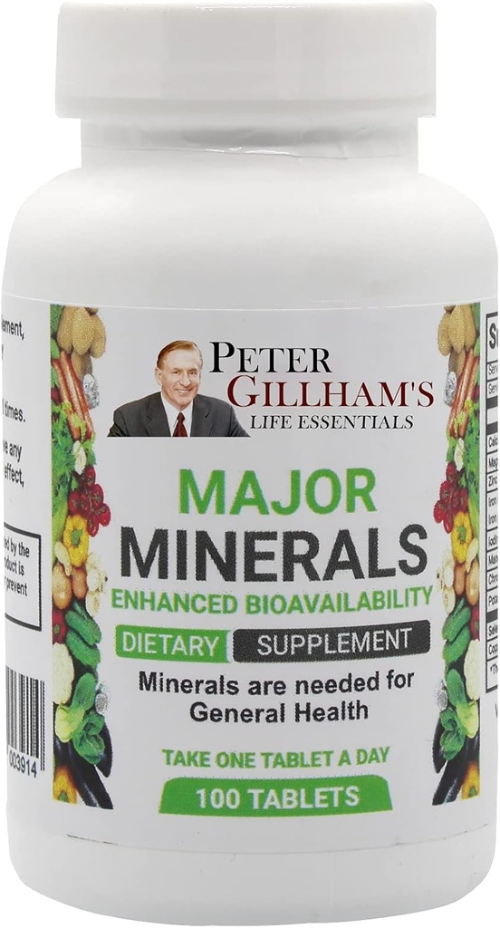 Major Minerals 100 Tablets, No Oxide! Easy to Digest Multimineral, Balanced for Men & Woman Bone & Immune System Support with Iron and Potassium byPeter Gillham's Life Essentials