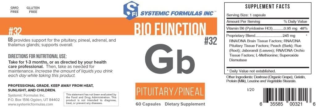 Συστηματικές Φόρμουλες #32 Bio Function Gb Pituitary/Pineal 60 Κάψουλες. Υποστηρίζει τη διανοητική σαφήνεια και εστίαση και τους κανονικούς κιρκάδιους ρυθμούς.