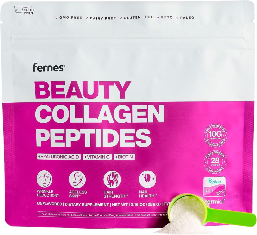 Advanced Collagen Peptides Powder for Women - Υαλουρονικό οξύ, βιοτίνη & βιταμίνη C, υδρολυμένη πρωτεΐνη μαλλιών, δέρματος, νυχιών & κοινής υποστήριξης - Grass Fed Type I & III Keto, Paleo, Kosher 9.88 oz Unflaved