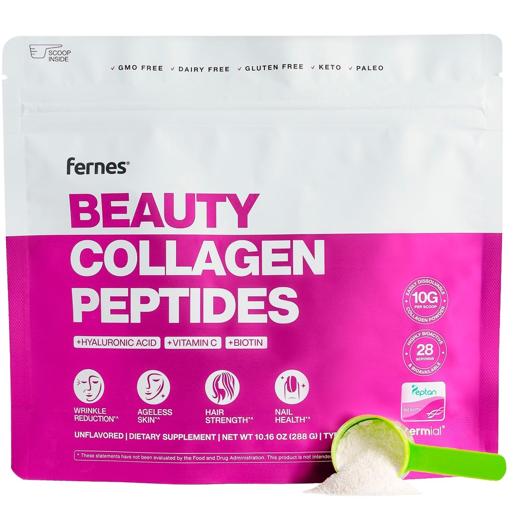 Advanced Collagen Peptides Powder for Women - Hyaluronic Acid, Biotin & Vitamin C, Hydrolyzed Protein Hair, Skin, Nails & Joint Support - Grass Fed Type I & III Keto, Paleo, Kosher 9.88 oz Unflavored