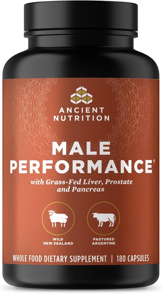 Ancient Nutrition Organ Supplements for Men, Grass-Fed and Wild Organ Complex Capsules, Liver, Prostate, Pancreas Supports Male Performance, Healthy Aging, 180 Ct