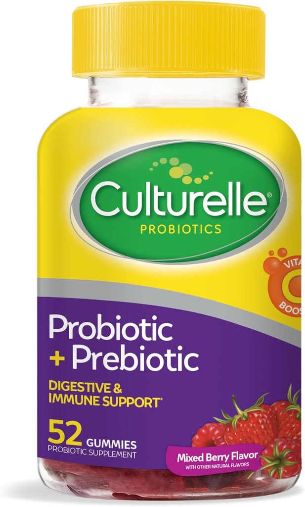 Culturelle Daily Probiotic Gummies for Women & Men, Berry Flavor, 52 Count, Φυσικά-Πηγή Daily Probiotic + Prebiotic for Digestive Health, Non-GMO & Vegan