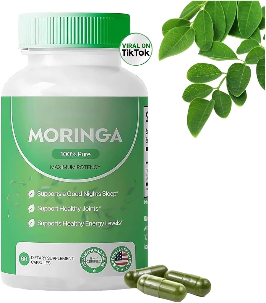 Pure Moringa Powder Capsules - 800mg, Antioxidant Superfood for Energy, Skin Health & Gut Support - Rich in Essential Vitamins & Amino Acids - Natural, Non-GMO, 60 Capsules (1)