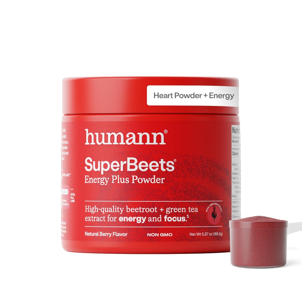HumanN SuperBeets Energy Plus με εκχύλισμα σπόρων σταφυλιών - Σκόνη ρίζας τεύτλων, εκχύλισμα πράσινου τσαγιού, καφεΐνη, βιταμίνη C, μη ΓΤΟ, 5.87oz
