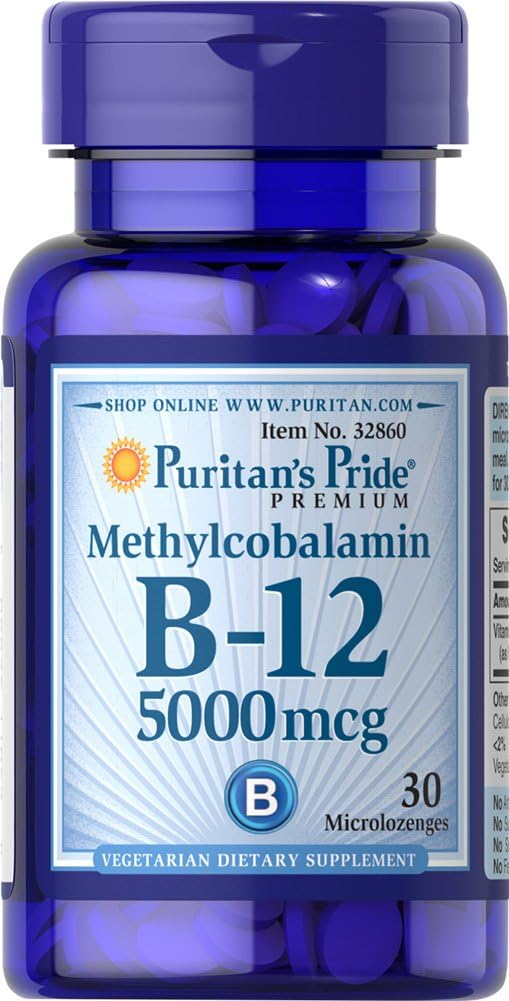 Puritans Pride Methylcobalamin Vitamin B-12 5000 Mcg-30 Microlozenges, 30 Count