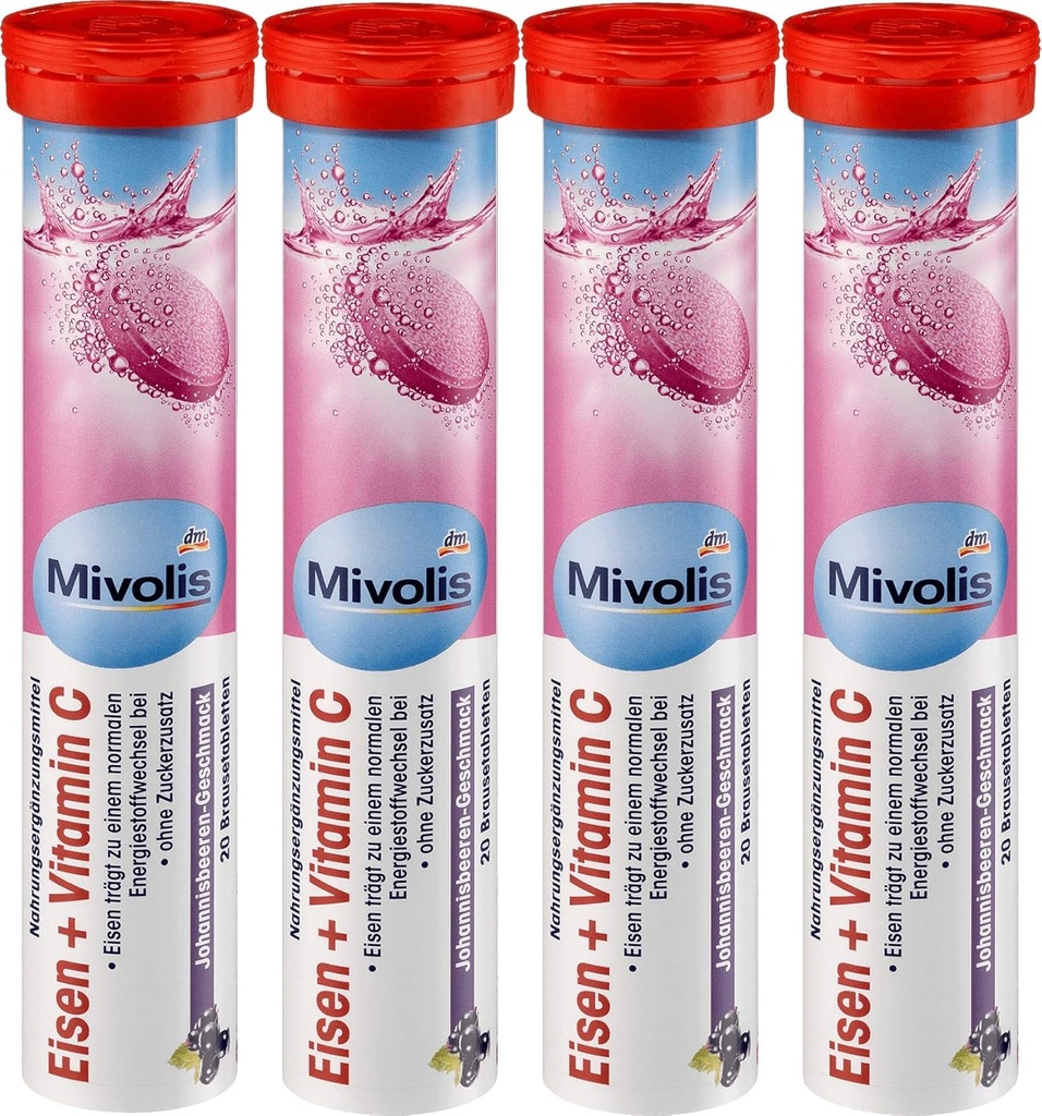 Mivolis Iron + Vitamin C αναβράζοντα δισκία - Διαιτητικά συμπληρώματα 4 συσκευασίες x 20 τεμάχια 