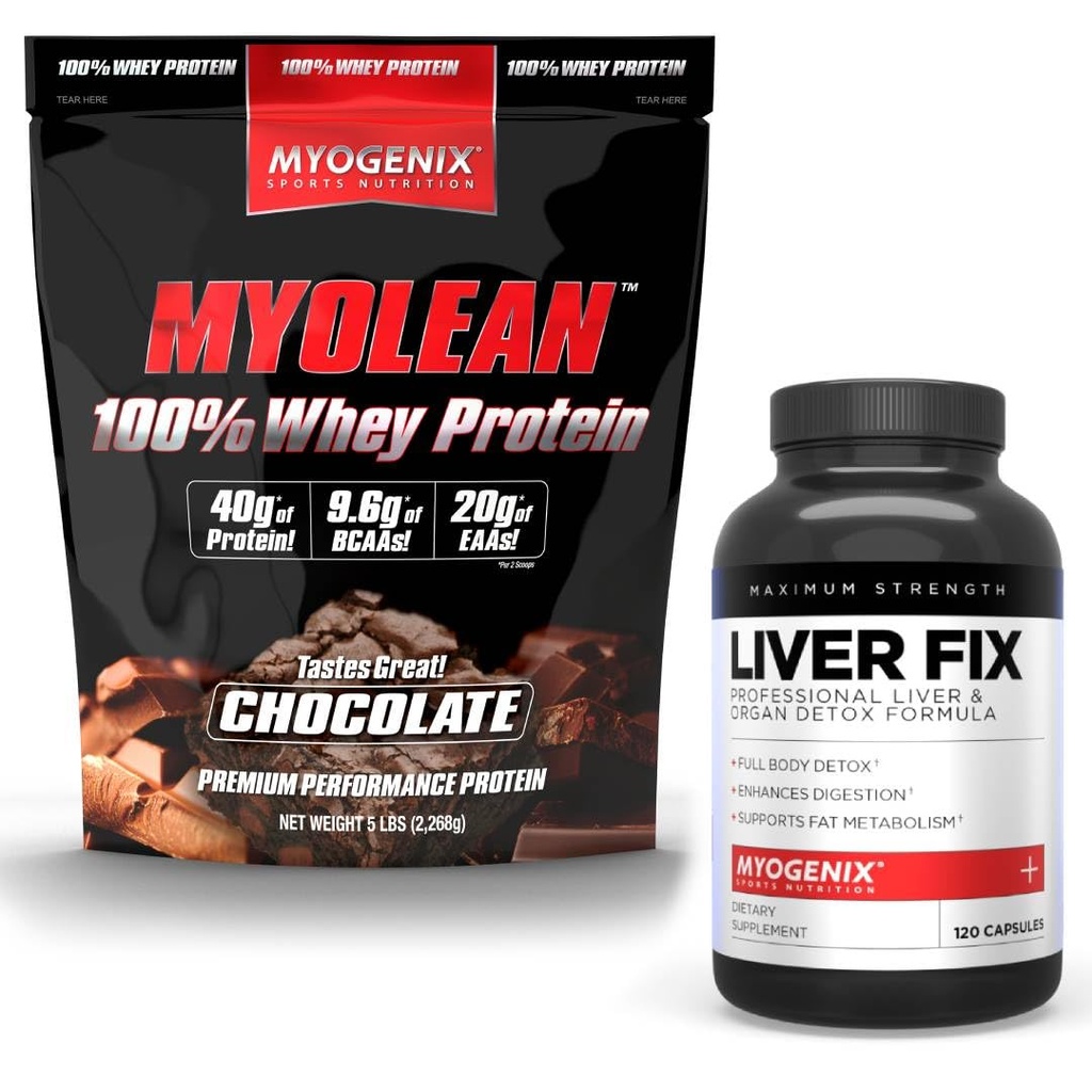 Myogenix Liver Support Supplement & Myolean Chocolate Whey Protein – Advanced Liver Health & Muscle Recovery with 40g High-Protein Whey – Support Detox, Growth & Performance