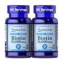 Puritan's Pride Premium Ultra Mega Biotin 10.000mcg, Συμπλήρωμα διατροφής για υγιή μαλλιά, δέρμα, νύχια, και την ενέργεια Μεταβολισμός Υποστήριξη, 100 ημέρες προσφοράς, 50 Rapid Release Softgels, 2 πακέτο