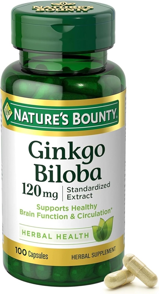 Nature's Bounty Ginkgo Biloba Κάψουλες 120mg, συμπλήρωμα υποστήριξης μνήμης, υποστηρίζει λειτουργία του εγκεφάλου και ψυχική εγρήγορση, 100 κάψουλες