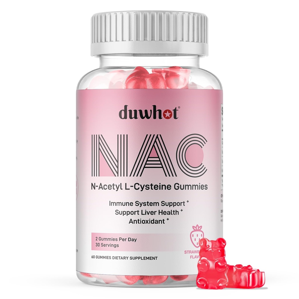 duwhot NAC Gummies 600mg, N Acetyl Cysteine Supplement NAC Chewable for Antioxidants & Immune Support, Lung & Liver Health, Natural Strawberry Flavor, 60ct