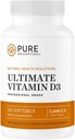 Pure Prescriptions Ultimate Vitamin D3-5,000 IU - Συμπλήρωμα βιταμίνης D υψηλής απορρόφησης για την προώθηση υγιεινών οστών με ανοσοποιητικό σύστημα & καρδιοαγγειακή υποστήριξη - 120 Softgels - USA Made
