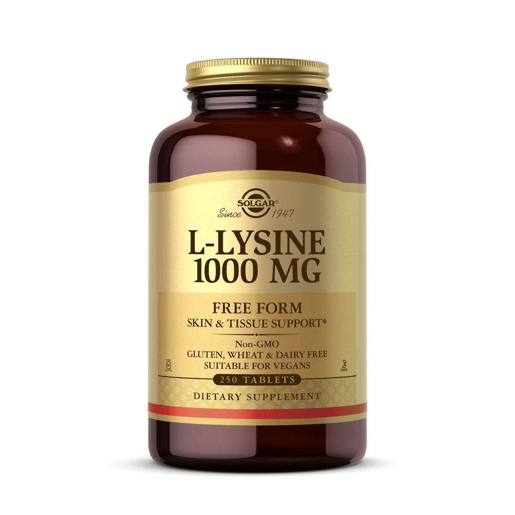 Solgar L- Lysine 1000 mg, 250 δισκία - Ενισχυμένη απορρόφηση και αφομοίωση - Προάγει την ακεραιότητα του δέρματος και των χειλιών - Υποστήριξη κολλαγόνου - Αμινοξέα - Μη ΓΤΟ, Vegan, Χωρίς γλουτένη - 250 σερβιέτες