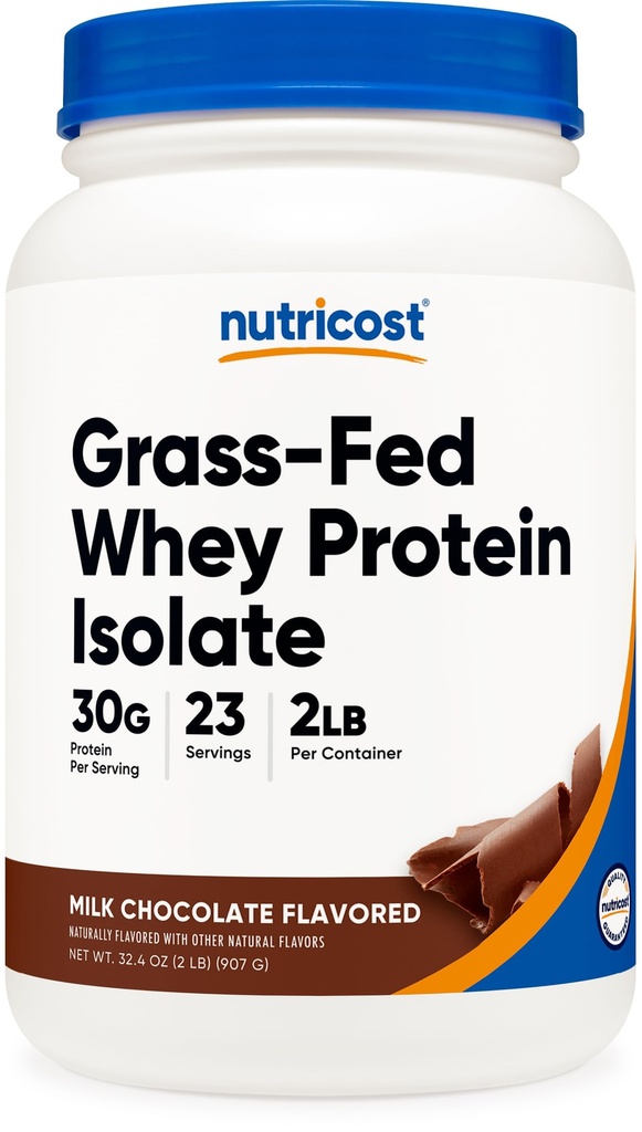Nutricost Grass-Fed Whey Protein Isolate (Chocolate) 2LBS - Μη ΓΤΟ, Χωρίς γλουτένη, Φυσικές Γεύσεις
