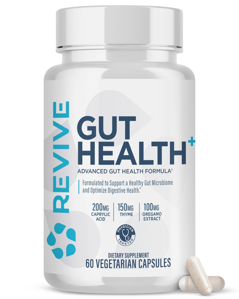 Revive MD Gut Health Supplements for Men & Women - Daily Gut Repair & Digestive Health Support Formula with Thyme, Oregano & Milk Thistle - Vegan-Friendly, Gluten-Free (60 Capsules, 30 Servings)